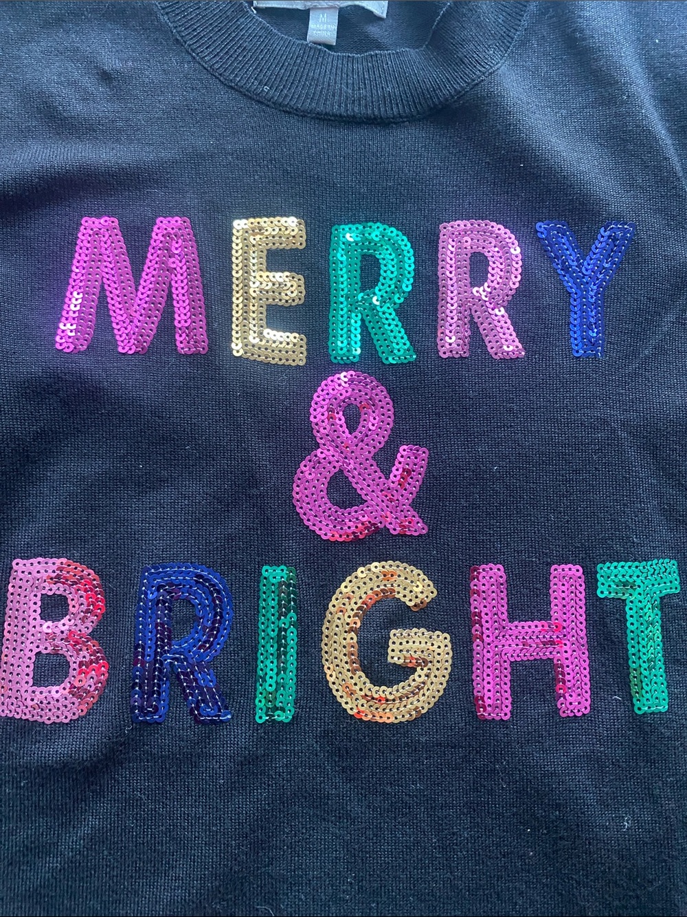 Marled Merry & Bright Sequin Sweater Womens Sz Medium Black Bold Holiday - Picture 3 of 5